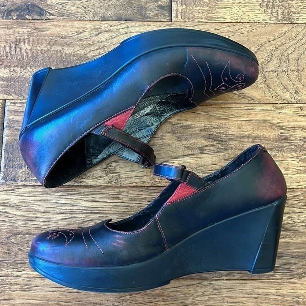 NAOT Alma Platform Mary Jane Wedge Heel in Volcanic Red Leather Size 40